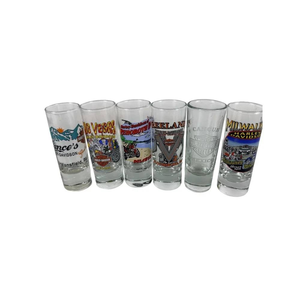 6 Harley Davidson Dealer Shot Glass Travel State Destination Las Vegas Milwaukee